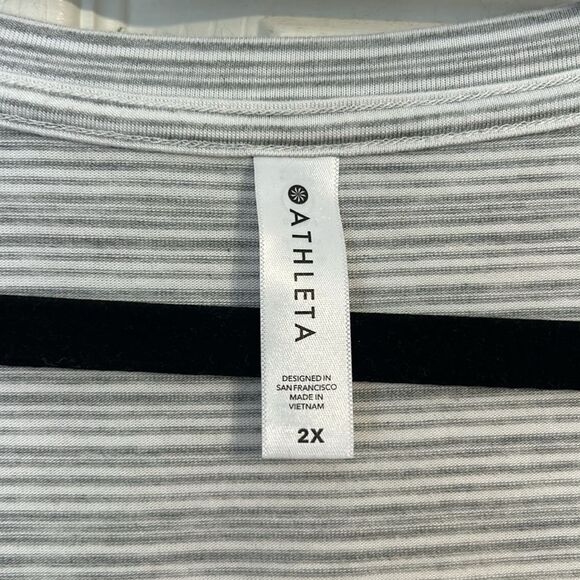 Athleta Stratus Breezy Striped Tee T-Shirt Gray White Plus Size 2X Stretch Modal - Picture 3 of 6